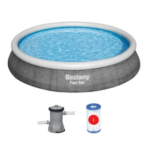 Bestway Rattan Effect Fast Set 12ft Outdoor Garden Swimming Pool & Filter Pump - Picture 1 of 5