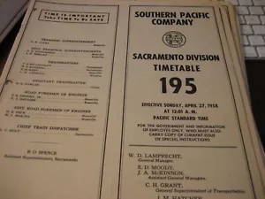 Southern Pacific Sacramento Division Employee Timetable #195 - 4/27/1958 - Picture 1 of 1