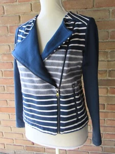 Blazer Lou & Grey para mujer XS cremallera algodón rayas azules y grises ropa de trabajo ropa de carrera - Imagen 1 de 16