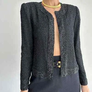Vintage Beaded Silk Jacket Womens Small Sequin Evening Formal Cocktail STENAY - Picture 1 of 13
