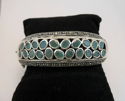 BRACCIALE ORIENTALE IN ARGENTO E SMERALDI SILVER BRACELET  - Immagine 1 di 4