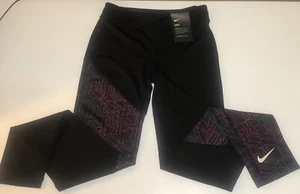 NIKE Dri-Fit Girls Large Black with Pink/Blue Block Logos TIGHT FIT LEGGING NWT - Picture 1 of 11