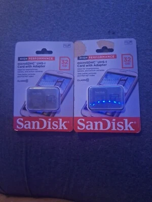 2 Pk SanDisk 32GB HIGH PERFORMANCE MICRO SDHC UHS-1 CARD WITH ADAPTER Brand New  - Image 1 of 2