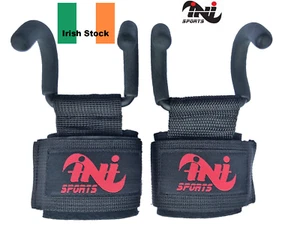Weight Lifting Metal Hooks Gym Training Deadlift Wrist Support Grips Straps Wrap - Foto 1 di 6
