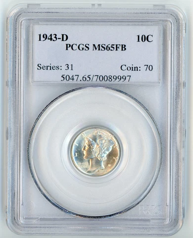 1943 D Mercury Silver Dime PCGS MS65FB Full Bands Cover