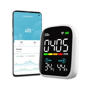 CO2 Messgerät Melder NDIR Luftqualität Raumluft Monitor Wetterstation WLAN APP - Bild 1 von 7