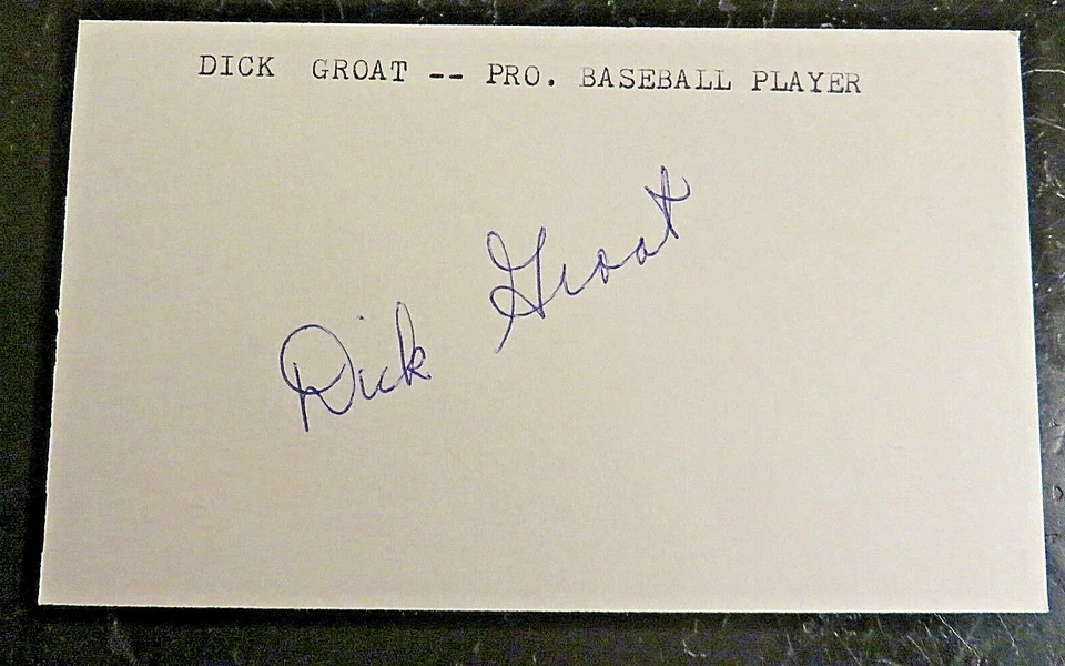 DICK GROAT SIGNED INDEX CARD ~ JSA BASIC CERT ON BACK ~ - Image 1 of 1