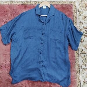 TRUE VINTAGE womens blouse Size 20 22 Blue 100% silk shirt holiday summer casual