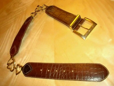 WOMEN'S~EXPRESS~MADE IN ITALY~BROWN~LEATHER~GOLD METALLIC CHAIN HARDWARE~SIZE S - Image 1 of 4