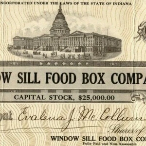 Certificado de stock vintage 1921 - Window Sill Food Box Co - Indiana - edición baja # - Imagen 1 de 3