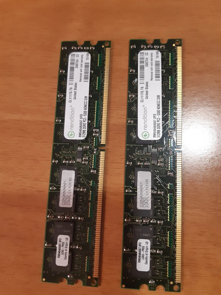 RENDITION RAM DDR2 mod. RM6464AA667.8FD 512 MB PC2-5300 240 pin (2 pezzi) - Immagine 1 di 1