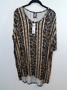 Agnes & Dora Hi-Lo 3/4 Sleeve Tunic Medium Black Tan Floral New!! - Picture 1 of 6