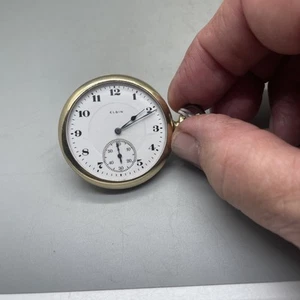 VINTAGE ELGIN OPEN FACE POCKET WATCH 14 S 20 Yr. GOLD FILLED CASE Ticking - Picture 1 of 4