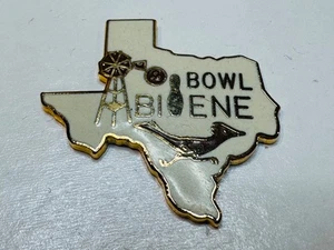 Old Vintage Bowling Lapel Pin Bowl Abilene Texas Windmill Roadrunner Ball Shape - Picture 1 of 2