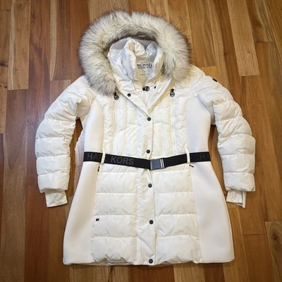 Michael Kors Women's 1X Plus Size Belted Faux-Fur-Trim Hooded Puffer Coat - Image 1 of 4