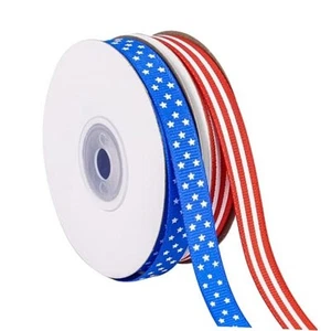 2 Rolls 50 Yards Patriotic Grosgrain Ribbon 3/8 Inch, Red White and Blue - Picture 1 of 8