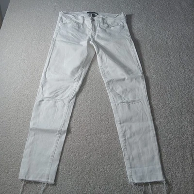 Pantalones de mezclilla FLYING MONKEY blancos destruidos dobladillo crudo tiro bajo talla 28 Foto 1 de 4