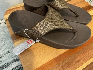 NWT FitFlop Fit Flop Womens Lottie Shimmer Crystal Bronze Sandals Shoes 7 - Picture 1 of 6
