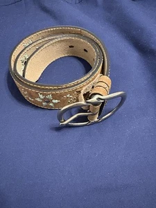 Women's Brown Leather Belt Floral String Accents Size Medium - Picture 1 of 6