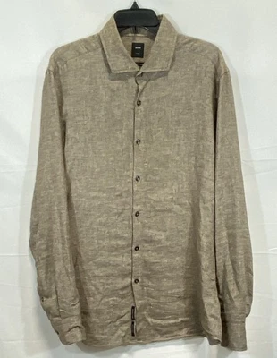 Boss Men's Brown Italian Linen Wool Cashmere Tailored Button Up Shirt Size XL - Image 1 of 4