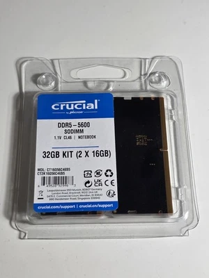 Crucial SO-DIMM 32 GB, DDR5-5600 RAM, CL46-45-45, 1RX8 CT2K16G56C46S5 NEU - Bild 1 von 2