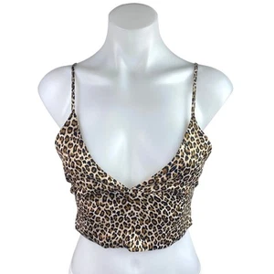Zara Beige Black Leopard Animal Print Sleeveless Cami Camisole Crop Top Size S - Picture 1 of 3