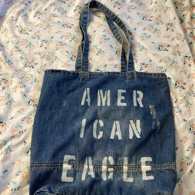 American Eagle Denim Tote Bag Distressed Blue Jean Medium Size Purse - Изображение 1 из 4