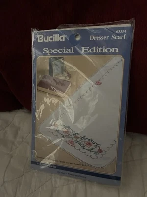 Bucilla Special Edition Dresser Scarf Embroidery Kit Florentine Border 63334 NEW - Image 1 of 2