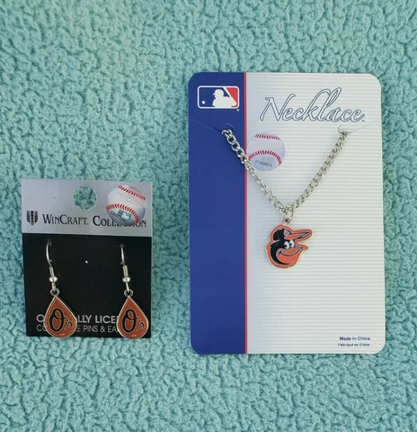 MLB Baltimore Orioles Necklace/Earring Set BASEBALL bird head/tear drop jewelry Cover