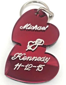 Personalized Acrylic Mirror Double Heart Keychain Custom Engraved Free Key Chain - Picture 1 of 12