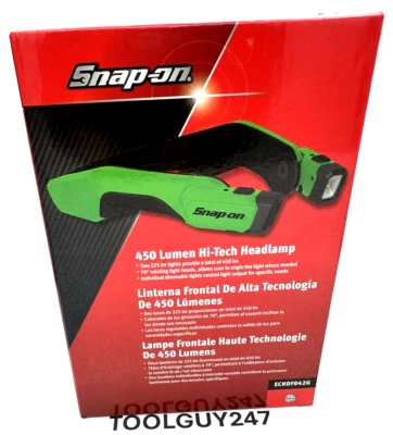 SNAP ON ECHDF042 G HIGH-TECH HEADLAMP LIGHT GREEN 450 LUMENS Rechargeable NEW - Image 1 of 4