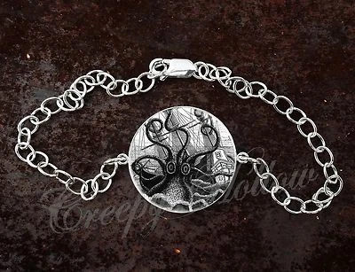 Plata de Ley 925 Ajustable Ataque de Pulpo Calamar Gigante Barco Pirata Foto 1 de 3