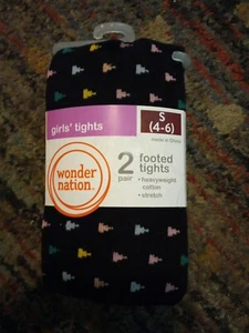 WONDER NATION BLACK/PINK 2 pair Girls Microfiber FOOTED Tights S 4-6 - Picture 1 of 3