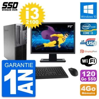 PC LENOVO M82 SFF Pantalla 19" Intel Core i3-2100 RAM 4Go GB 120Go Windows 10 Wi - Imagen 1 de 3