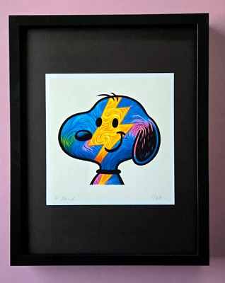 AIDAN FLUX | Impresión auténtica firmada a mano enmarcada Snoopy como David Bowie certificado de autenticidad Foto 1 de 4