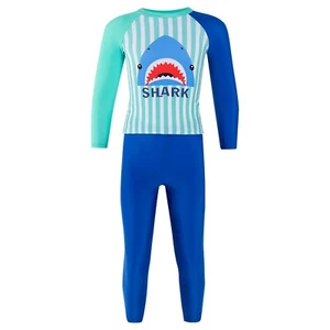 Boy Swimsuit Quick Dry Bathing Suit Long Sleeve Swimwear Stripes 2Pcs Seaside - Picture 1 of 26