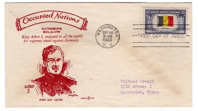 #914 Belgium WWII Overrun Nations Series 1943 FDC - Censored to Australia - Image 1 of 2