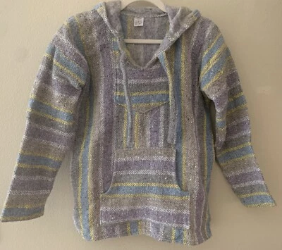 Women's Baja Poncho Hoodie Multicolor Woven sz.S w/Pocket - Image 1 of 4