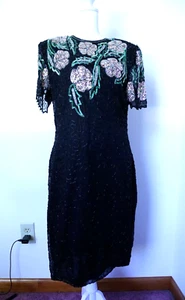 Laurence Kazar Vintage Formal/Party Sequin Long Black Silk Dress Size Medium - Picture 1 of 5
