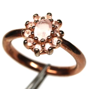 925 Sterling Silver Pink Rose Quartz Ring Size 7.5 Rose Gold Coated - Picture 1 of 4