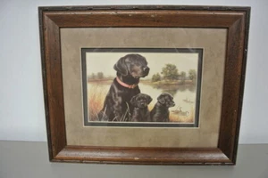 Vintage Jim Lamb "First Time Out" Black Labradors Print 15 3/4" x 12 3/4" Frame - Picture 1 of 3