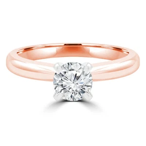 Anillo de compromiso solitario de diamantes SI2 G redondo de 0,7 quilates de oro rosa de 14 quilates - Imagen 1 de 3