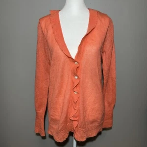 J.Crew Womens Mohair Wool Blend Cardigan Coral Ruffle Size Large Work Casual - Picture 1 of 10