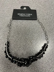 Simply Vera Vera Wang Necklace Black Cluster Beaded Gunmetal Bib Pendant - Picture 1 of 3