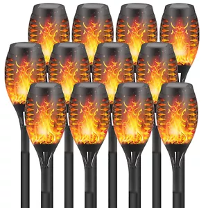 12PCS Solar Torch Flame Dancing Light 12LED Flickering Flame Lamp Outdoor Garden - Picture 1 of 24