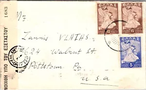 GREECE POSTAL HISTORY AIRMAIL CENSORED COVER ADDR USA CANC - Picture 1 of 2