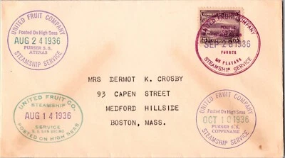 1936 Ecuador Purser SS Atenas United Fruit Company UFC Cover To USA MA Boston - Image 1 of 2