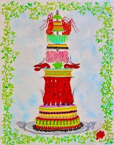 Food Painting "A. Careme" TOWER of the SEA . Original Art . (Rare) COA - Picture 1 of 9