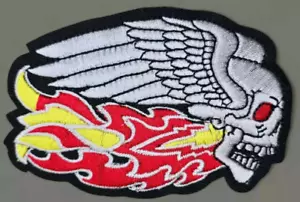 FLAMING SKULL ANGEL WINGS MC MOTORRAD BIKER JACKE WESTE BÜGELBILD PATCH - Bild 1 von 3