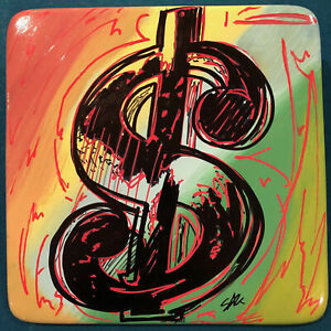 STEVE KAUFMAN "ALL" original Dollar Sign painting drawing SIGNED COA